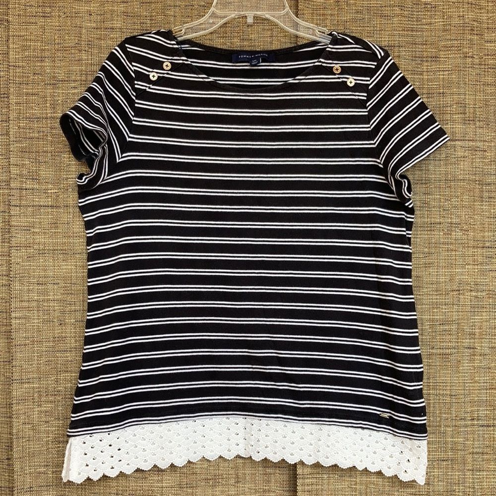Tommy Hilfiger black and white stripe cotton tee shirt